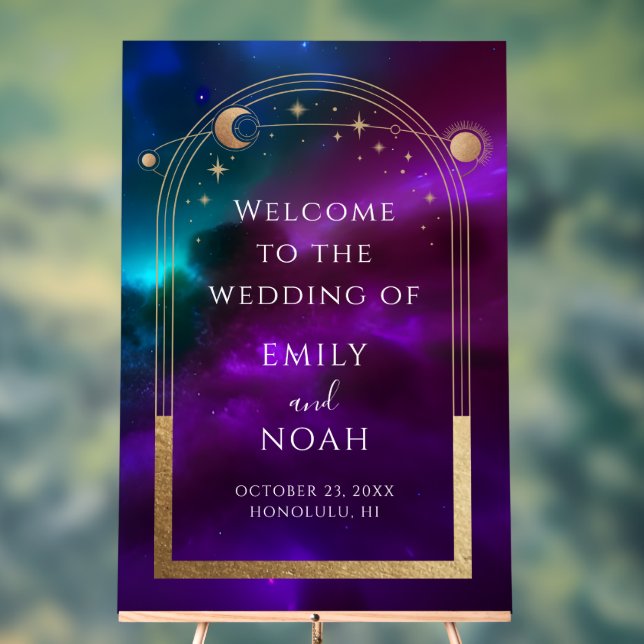 Affiche de bienvenue Cosmic Purple Gold Sun Moon S (Neutre)