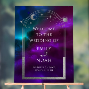 Affiche de bienvenue Cosmic Purple Turquoise Sun M