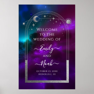 Affiche de bienvenue Cosmic Purple Turquoise Sun M