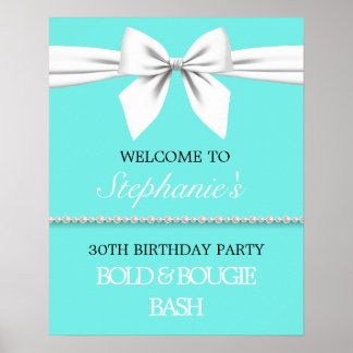 Affiche de bienvenue d'anniversaire Aqua Turquoise