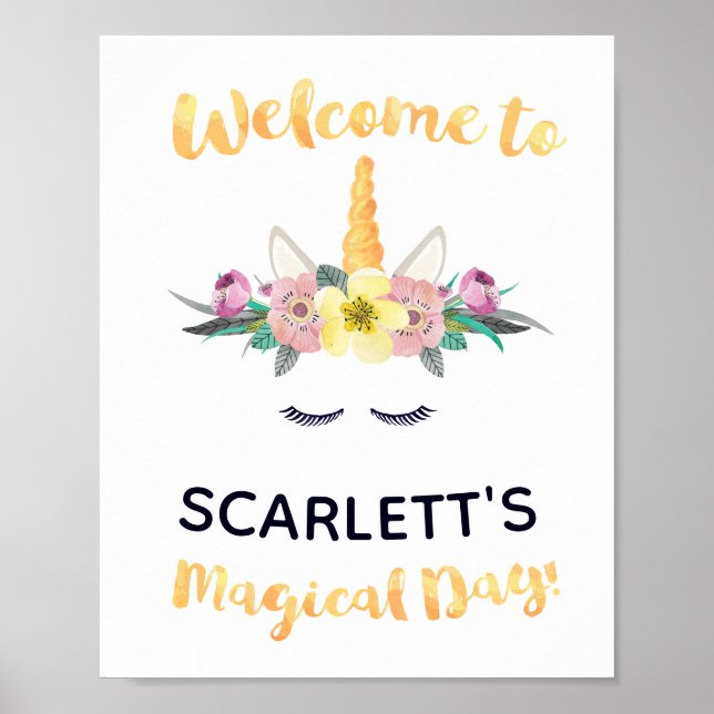Affiche de bienvenue d'anniversaire de la licorne (Devant)