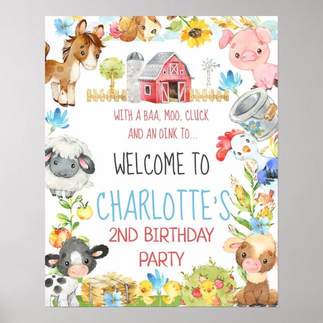 Affiche de bienvenue d'anniversaire de l'animal de (Devant)