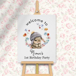 Affiche de bienvenue d'anniversaire de lapin sucré