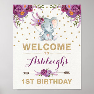 Affiche de bienvenue d'anniversaire de l'éléphant 