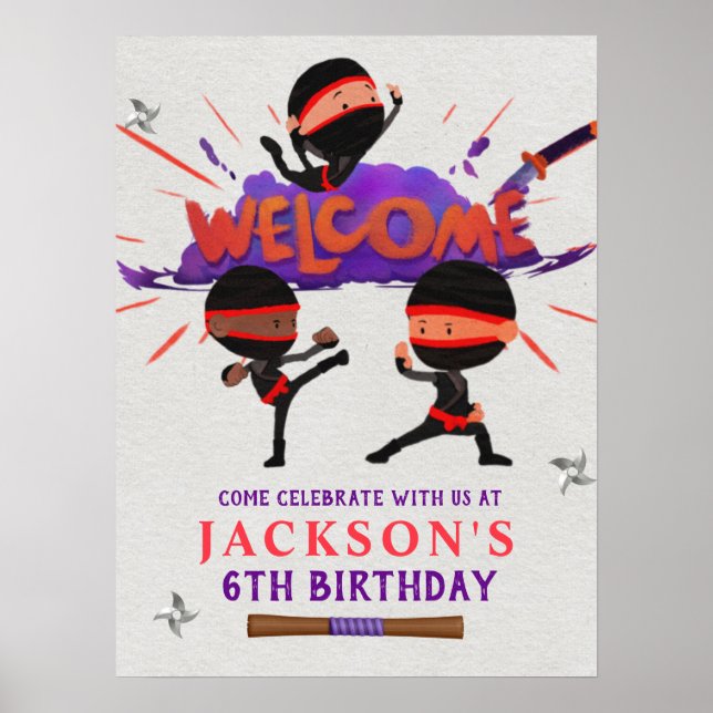Affiche de bienvenue d'anniversaire de Ninja (Devant)