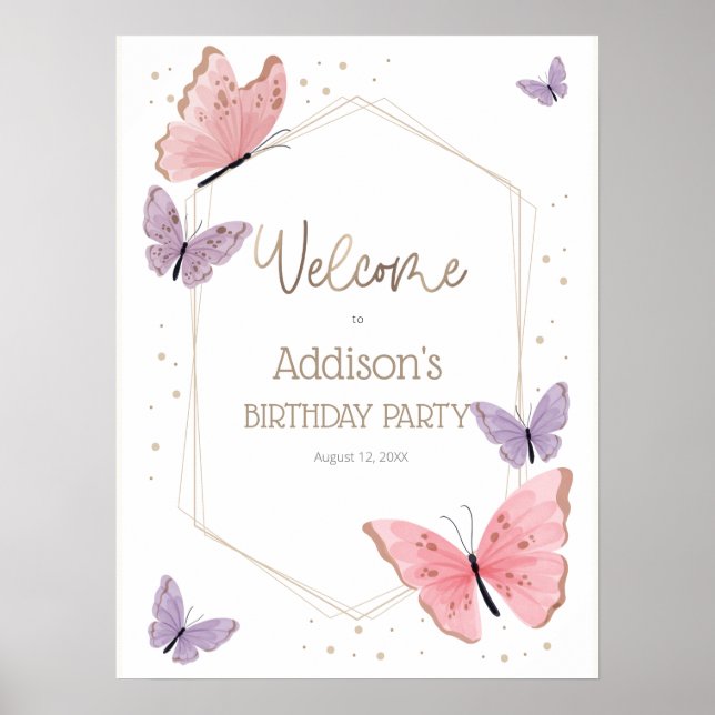 Affiche de bienvenue d'anniversaire de papillon (Devant)