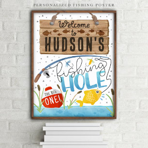 Affiche de bienvenue d'anniversaire de pêche