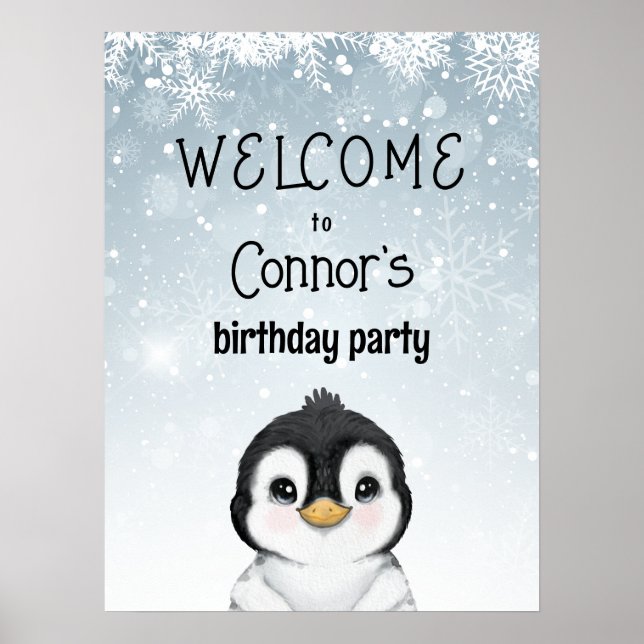 Affiche de bienvenue d'anniversaire de Penguin (Devant)