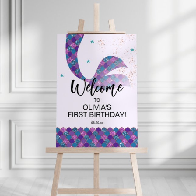 Affiche de bienvenue d'anniversaire de sirène Turq (Créateur téléchargé)
