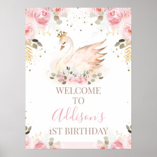 Affiche de bienvenue d'anniversaire rose Floral Pr