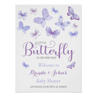 Affiche de bienvenue d'aquarelle de papillon viole