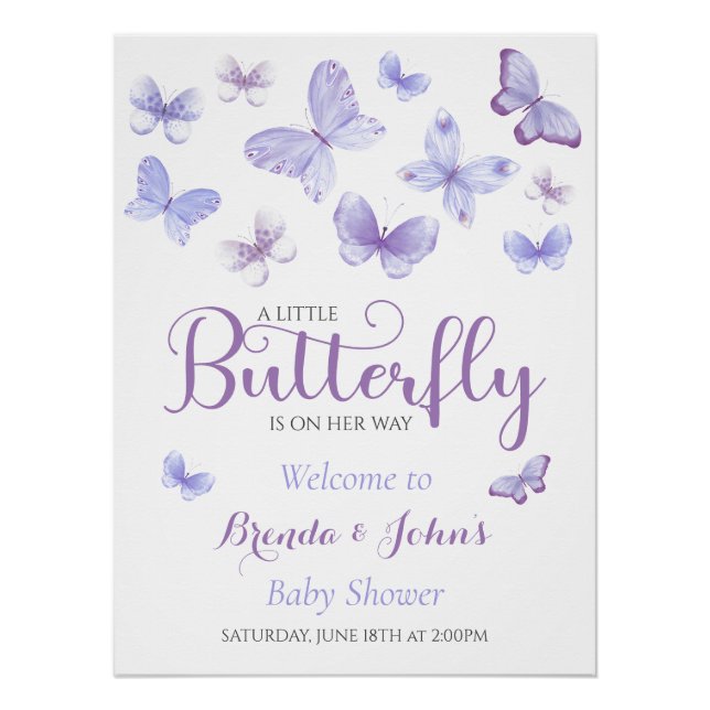 Affiche de bienvenue d'aquarelle de papillon viole (Devant)