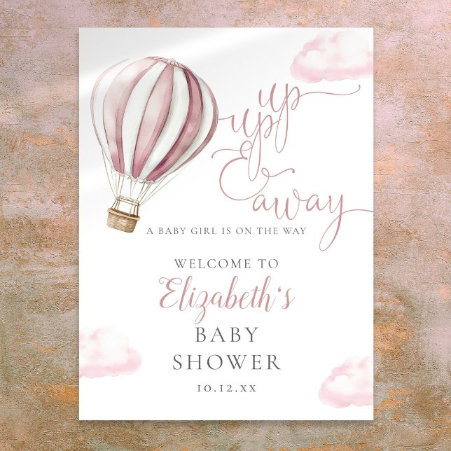Affiche de bienvenue de Baby shower à air chaud ro (Pink Hot Air Balloon Baby Shower Welcome Sign)