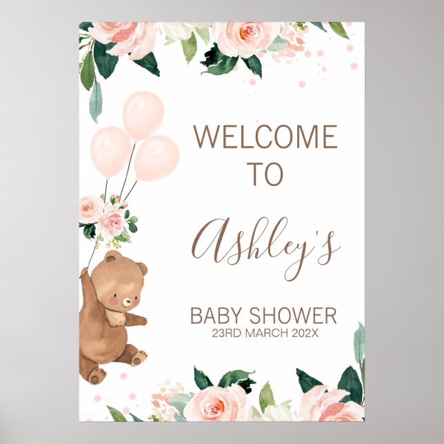 Affiche de bienvenue de Baby shower à balloon à ou (Devant)