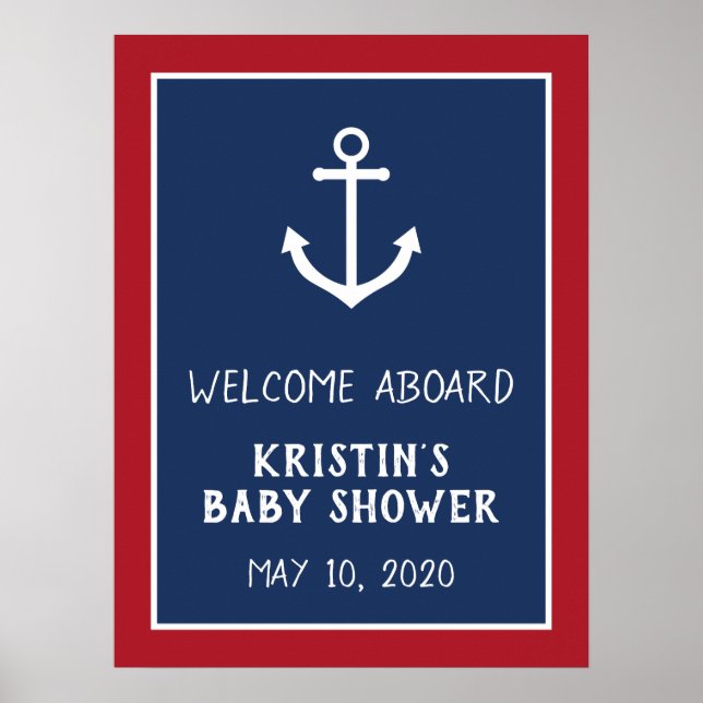 Affiche de bienvenue de Baby shower Ancre nautique (Devant)