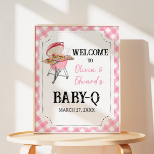 Affiche de bienvenue de Baby shower BBQ rose modif