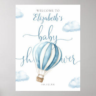 Affiche de bienvenue de Baby shower Blue Hot Air