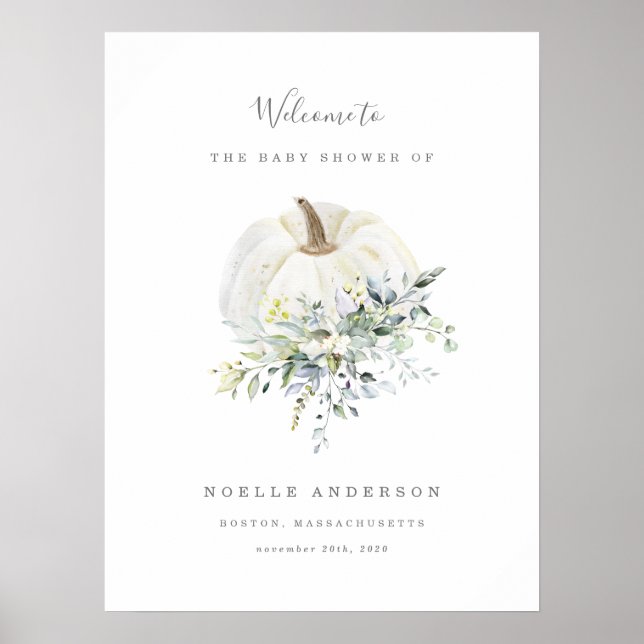 Affiche de bienvenue de Baby shower Citrouille flo (Devant)