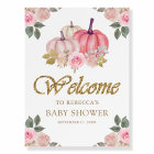 Affiche de bienvenue de Baby shower Citrouille ros