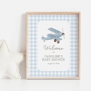 Affiche de bienvenue de Baby shower d'avion Vintag
