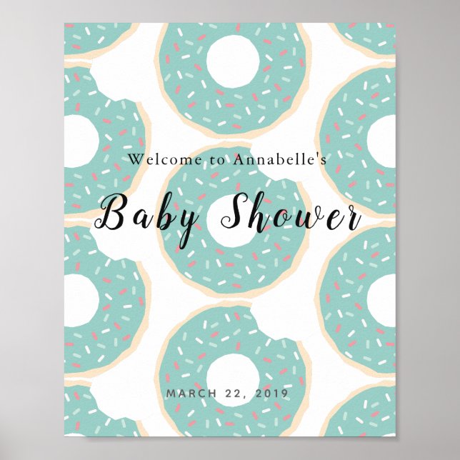Affiche de bienvenue de Baby shower de beignes ver (Devant)