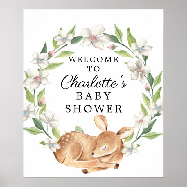 Affiche de bienvenue de Baby shower de cerfs de bo (Devant)