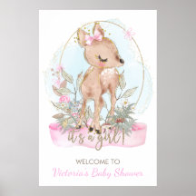 Affiche de bienvenue de Baby shower de cerfs migno