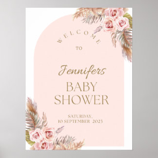 Affiche de bienvenue de Baby shower de fleurs Boho