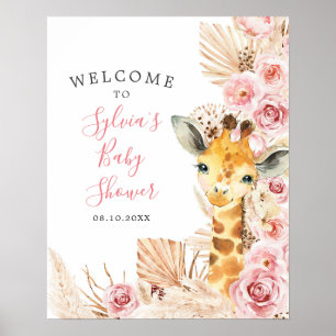 Affiche de bienvenue de Baby shower de girafe Boho