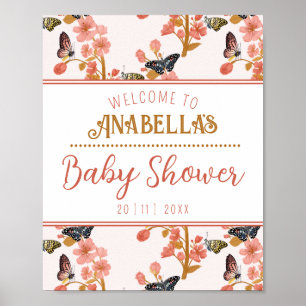 Affiche de bienvenue de Baby shower de papillon ro