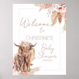Affiche de bienvenue de Baby shower de Vache de Bo
