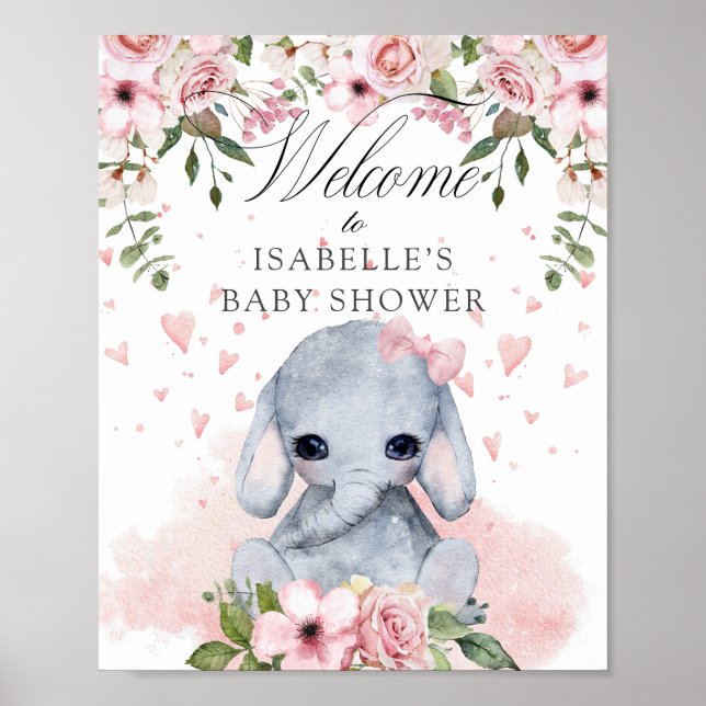 Affiche de bienvenue de Baby shower d'éléphant dou (Devant)