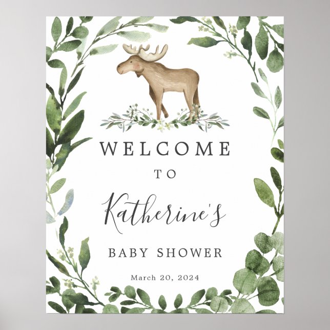 Affiche de bienvenue de Baby shower d'orignal de b (Devant)