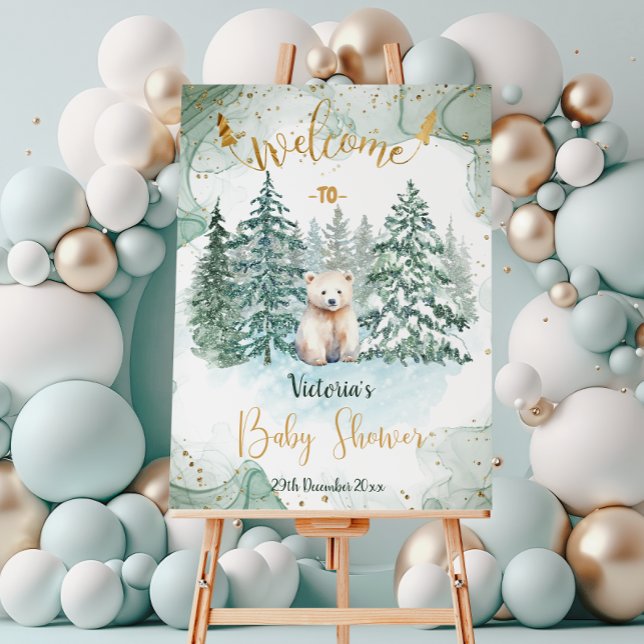 Affiche de bienvenue de Baby shower d'ours blanc p (Créateur téléchargé)