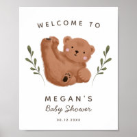 Affiche de bienvenue de Baby shower d'ours rustiqu