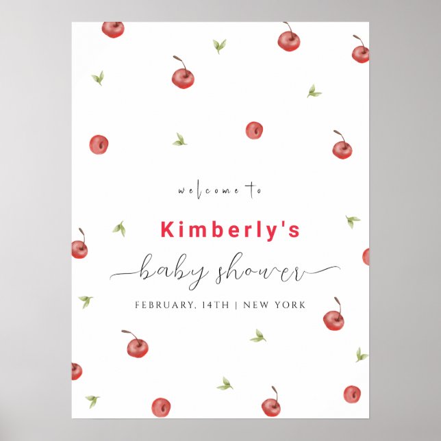 Affiche de bienvenue de Baby shower doux cerise de (Devant)
