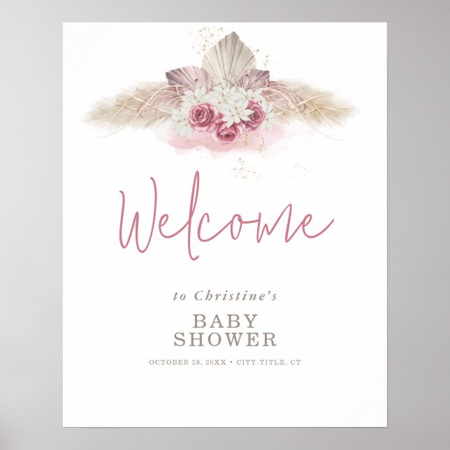 Affiche de bienvenue de Baby shower en laiton Boho (Devant)
