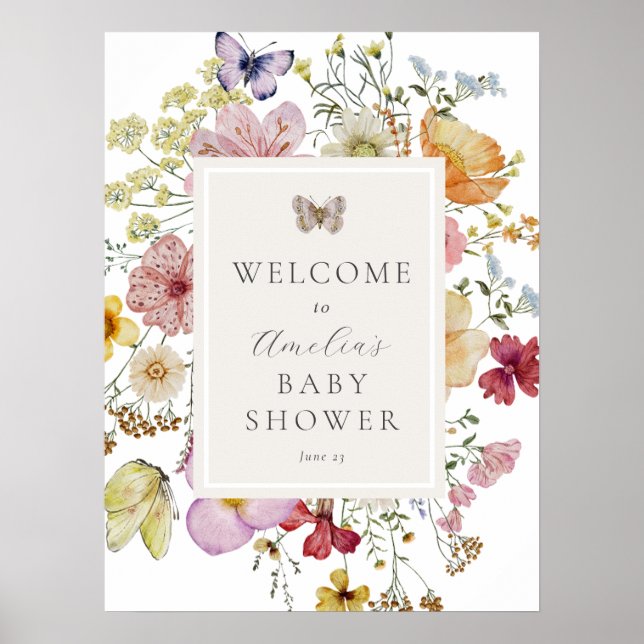 Affiche de bienvenue de Baby shower Fleur sauvage  (Devant)