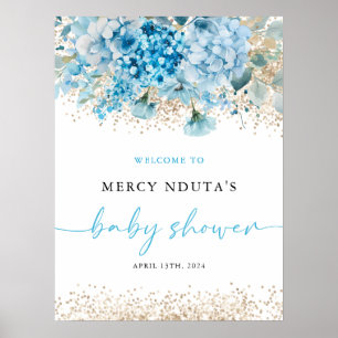 Affiche de bienvenue de Baby shower Floral Blue Go