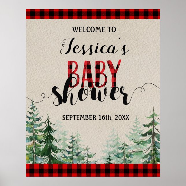 Affiche de bienvenue de Baby shower forestier de b (Devant)