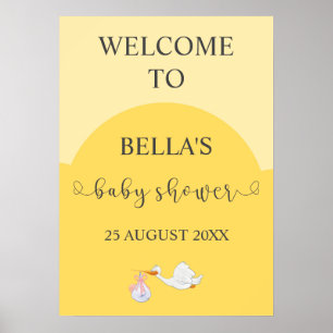 Affiche de bienvenue de Baby shower jaune