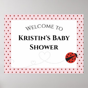 Affiche de bienvenue de Baby shower Ladybug rose