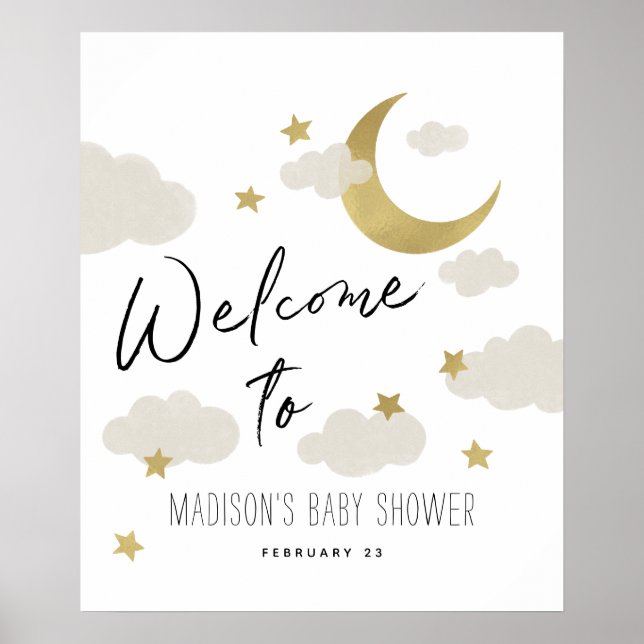 Affiche de bienvenue de Baby shower lune et arrièr (Devant)