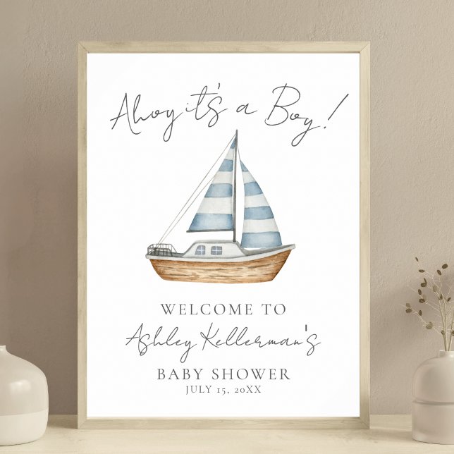Affiche de bienvenue de Baby shower Nautical Ocean (Nautical Ocean Boy Baby Shower Welcome Sign)