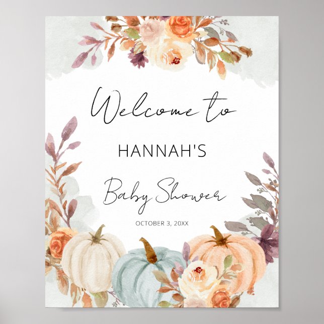 Affiche de bienvenue de Baby shower petit Citrouil (Devant)