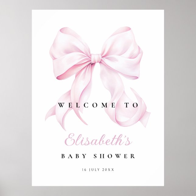 Affiche de bienvenue de Baby shower rose Bow (Devant)