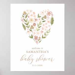 Affiche de bienvenue de Baby shower rose floral