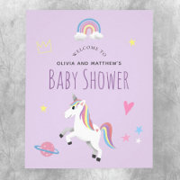 Affiche de bienvenue de Baby shower Unicorne viole