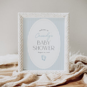 Affiche de bienvenue de Baby shower vintage Blue F