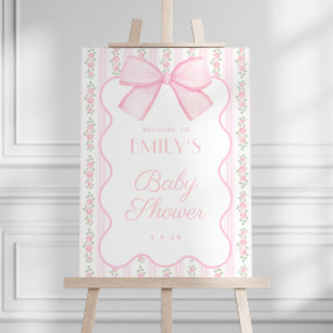 Affiche de bienvenue de Baby shower vintage rose B